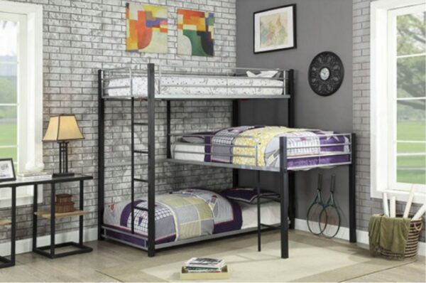 Audrey Triple TwinBunk Bed in Sand Black and Silver