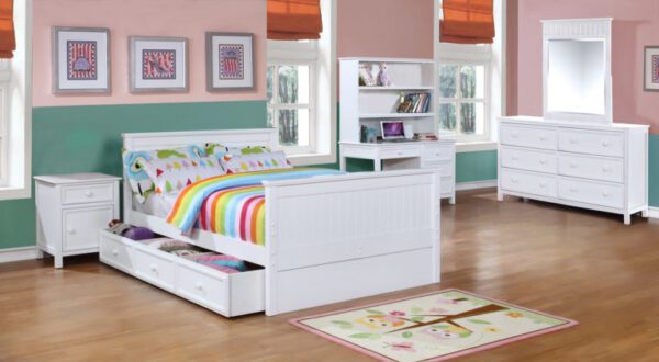 Beadboard Full Size Panel Bed (White, Rustic Pecan & Espresso)