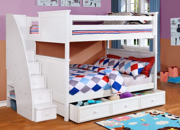 Beadboard Full over Full Bunk Bed (White, Rustic Pecan & Espresso)