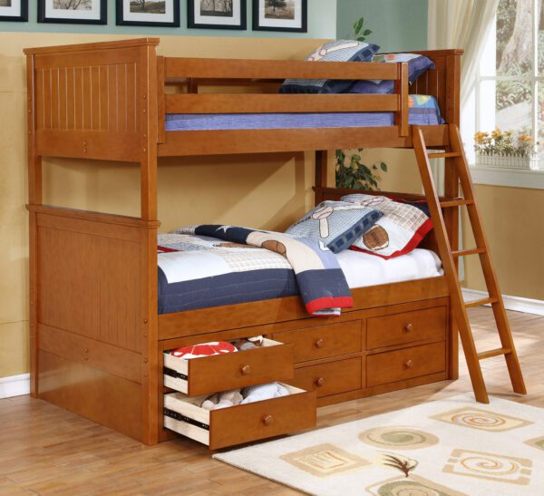 Beadboard Twin over Twin Bunk Bed (White, Rustic Pecan & Espresso) - Image 3