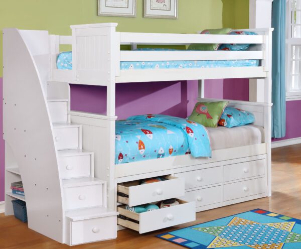 Beadboard Twin over Twin Bunk Bed (White, Rustic Pecan & Espresso)