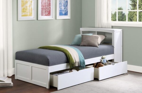 Belden Twin Size Bookcase Headboard Bed (White, Grey, Natural and Dark Cherry)