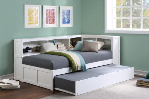 Belden Twin Size Corner Bookcase Headboard Bed (White, Grey, Natural and Dark Cherry) - Image 3
