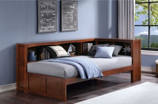 Belden Twin Size Corner Bookcase Headboard Bed (White, Grey, Natural and Dark Cherry) - Image 4
