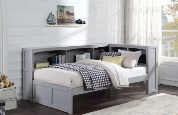 Belden Twin Size Corner Bookcase Headboard Bed (White, Grey, Natural and Dark Cherry) - Image 6