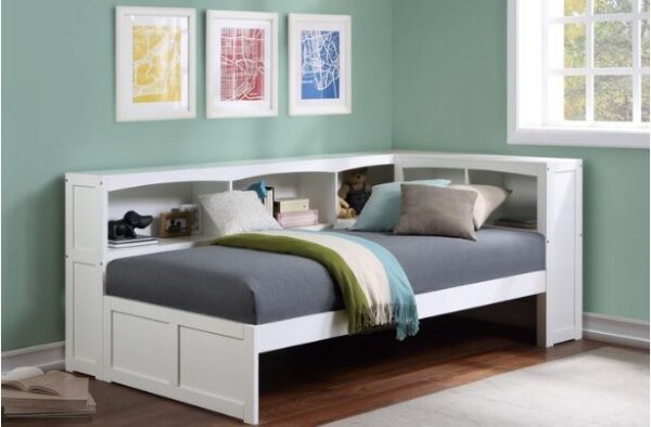 Belden Twin Size Corner Bookcase Headboard Bed (White, Grey, Natural and Dark Cherry) - Image 2