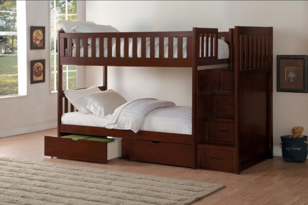 Belden Twin over Twin Bunk Bed (Grey, White, Natural, Dark Cherry) - Image 5