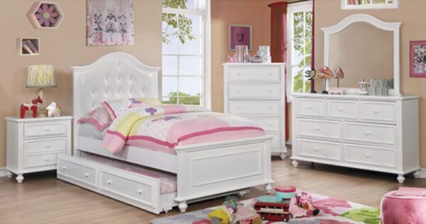 Blythe Tufted Leatherette Headboard Bed (White and Dark Walnut)
