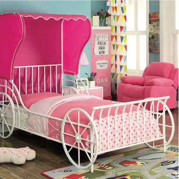 Charming Carriage Bed in White with Pink Tent - Image 2
