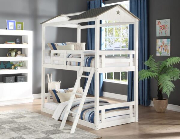 Cottage Twin over Twin Bunk Bed in Weathered White & Washed Grey