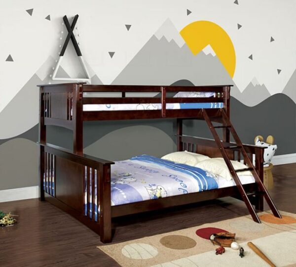 Crestline Twin XL over Queen Bunk Bed (Dark Walnut, Oak and White)