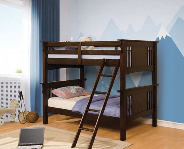 Crestline Twin over Twin Bunk Bed (White and Dark Walnut)