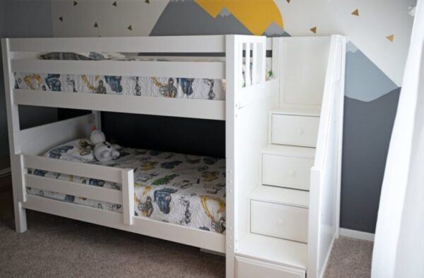 Maxtrix Twin Medium Bunk Bed with 1/2 Guard Rail ((White, Natural and Chestnut)