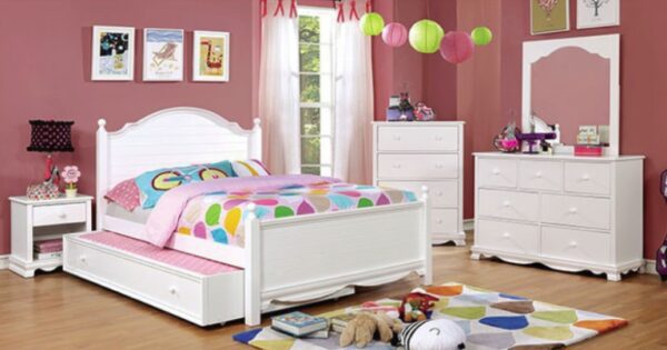 Dani Curved Headboard Bed (White & Pink)
