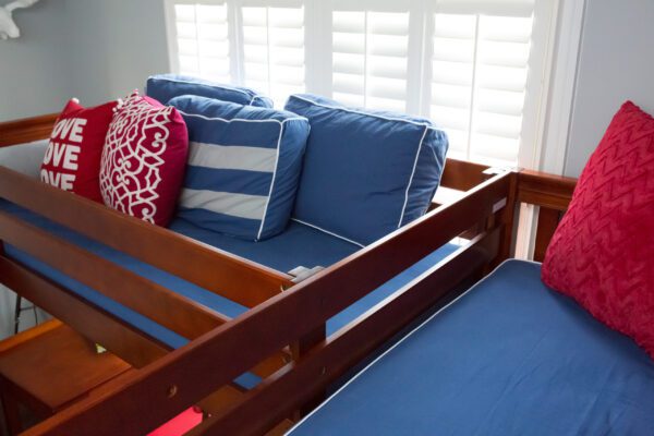 Maxtrix Twin over Full Corner Loft Bunk Bed with Ladder and Stairs (White, Natural and Chestnut) - Image 4