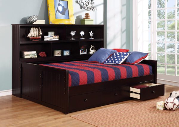 Full Size Bookcase Lounge Bed (White, Espresso, Rustic Pecan, Graphite Grey & Weathered Grey) - Image 3