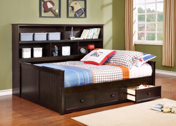 Full Size Bookcase Lounge Bed (White, Espresso, Rustic Pecan, Graphite Grey & Weathered Grey) - Image 4