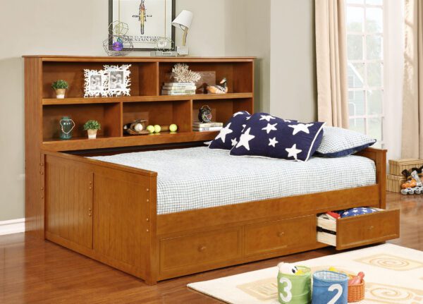 Full Size Bookcase Lounge Bed (White, Espresso, Rustic Pecan, Graphite Grey & Weathered Grey) - Image 2