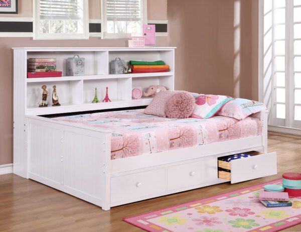 Full Size Bookcase Lounge Bed (White, Espresso, Rustic Pecan, Graphite Grey & Weathered Grey) - Image 5