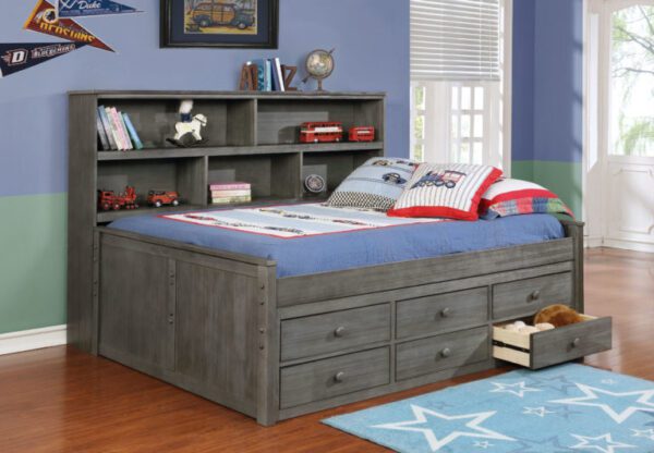 Full Size Bookcase Lounge Bed (White, Espresso, Rustic Pecan, Graphite Grey & Weathered Grey)
