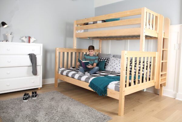 Maxtrix High Twin XL over Queen Bunk Bed with Ladder (White, Natural and Chestnut) - Image 2