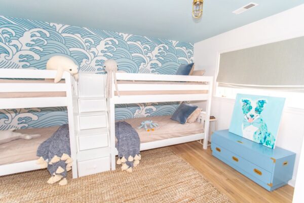 Maxtrix Twin Low Quadruple Bunk Bed with Stairs (White, Natural and Chestnut) - Image 2