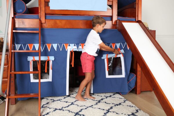 Maxtrix Mid Loft Bed with Angled Ladder, Curtain, Top Tent and Slide (White, Natural and Chestnut) - Image 3