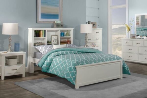 Kenwood Bookcase Bed in Distressed White