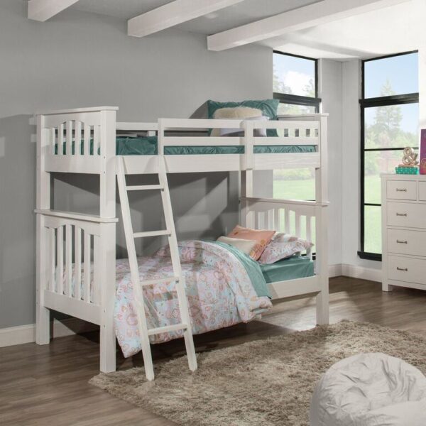 Kenwood Collection Twin over Twin Bunk Bed in Distressed White