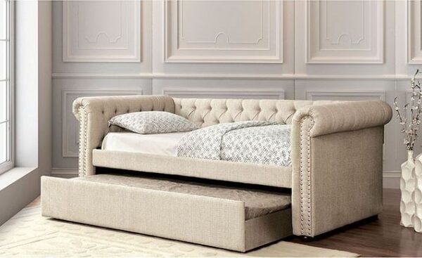 Lea Queen Size Daybed with Trundle (Beige and Gray)