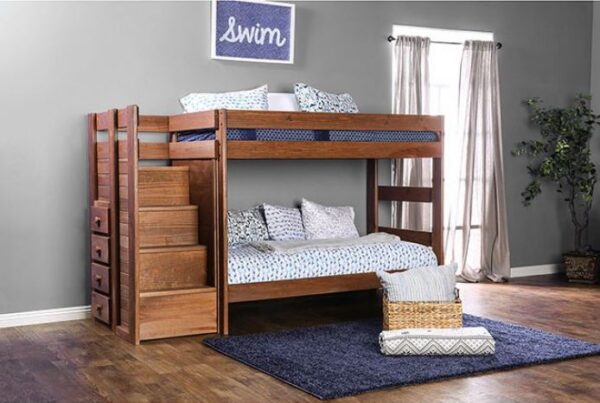 Leo Twin over Twin Bunk Bed with Staircase (White, Black, Gray and Mahogany) - Image 4
