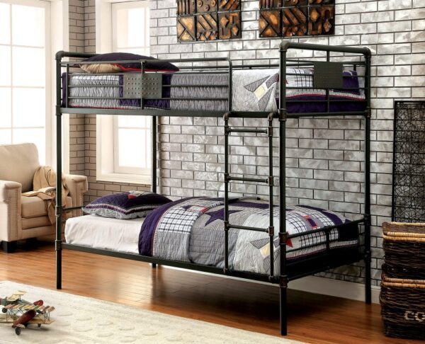 London Industrial Twin/Twin Bunk Bed in Antique Black