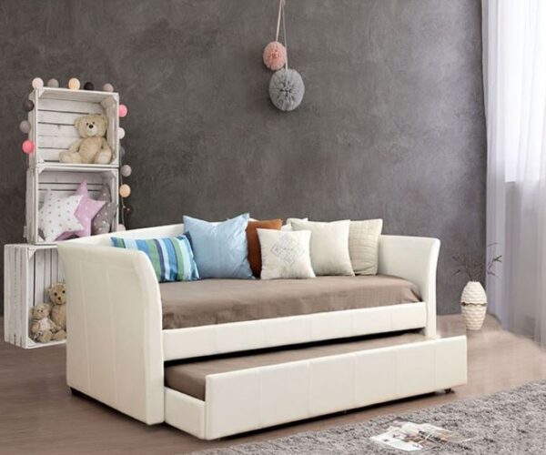 Mar Twin Size Leatherette Daybed with Trundle in White
