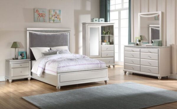 Mave Velvet Padded Panel Bed in Platinum Finish