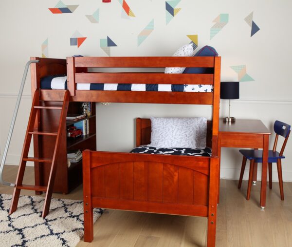 Maxtrix Twin L-Shaped Bunk Bed (White, Natural and Chestnut)