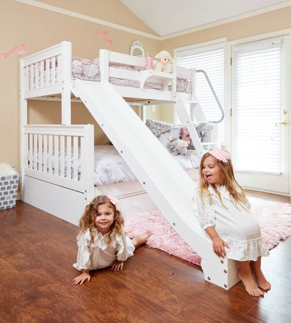 Maxtrix Twin over Full Medium Bunk Bed with Slide (White, Natural and Chestnut)