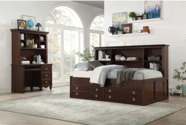Meg Full Size Bookcase Lounge Storage Bed (White, Espresso) - Image 2