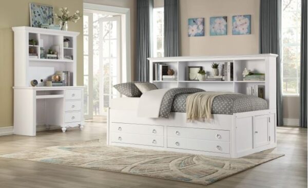 Meg Full Size Bookcase Lounge Storage Bed (White, Espresso)