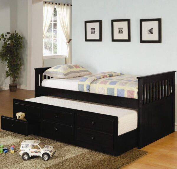 Mission Style Twin Size Captains Bed with Storage Trundle (Black and Cappuccino)