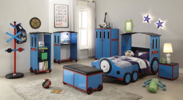 Retro Express Twin Size Train Bed in Blue, Red and Black Finish