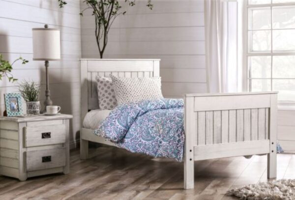Rocki Collection Panel Bed (Weathered White and Weathered Grey)