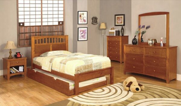 Russ Contemporary Platform Bed (Oak and Cherry) - Image 3