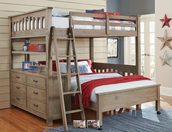 Kenwood Collection Loft with Bottom Bed in Driftwood