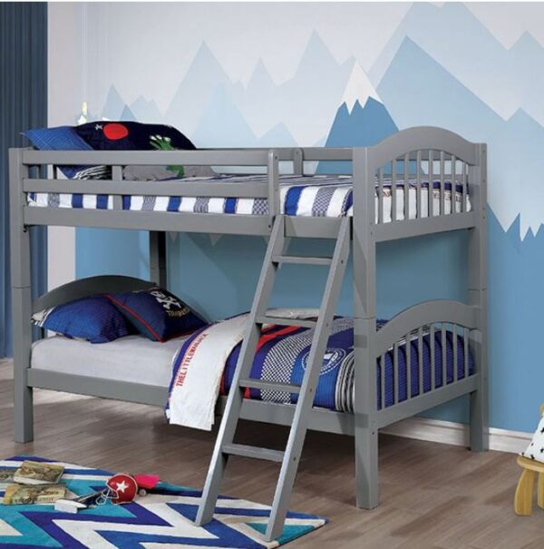Tony Twin over Twin Bunk Bed (Gray, White, Black, Cherry and Oak)