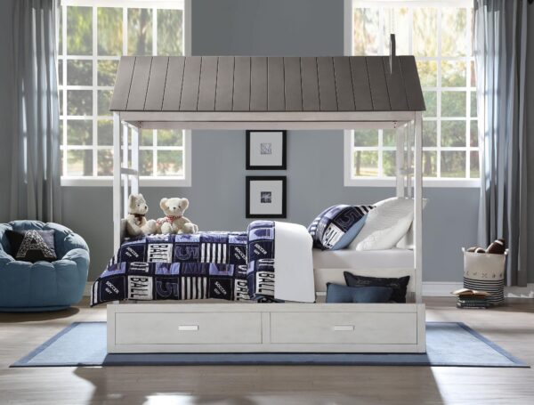 Treehouse Twin Size Bed in Weathered White & Washed Grey
