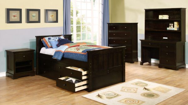 Jackson Twin Size Panel Bed (White, Espresso, Rustic Pecan, Graphite Grey & Weathered Grey) - Image 4