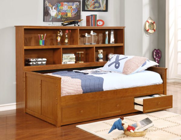 Twin Size Bookcase Lounge Bed (White, Espresso, Rustic Pecan, Graphite Grey & Weathered Grey) - Image 4