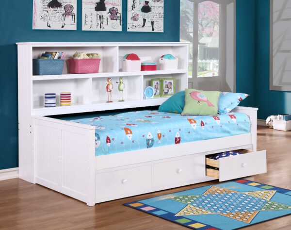 Twin Size Bookcase Lounge Bed (White, Espresso, Rustic Pecan, Graphite Grey & Weathered Grey) - Image 2