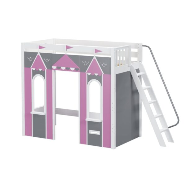Maxtrix Play House High Loft Bed (White, Natural and Chestnut) - Image 3