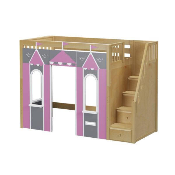 Maxtrix Play House High Loft Bed (White, Natural and Chestnut) - Image 5